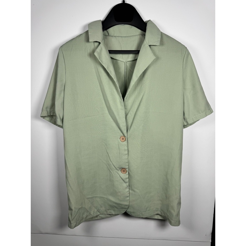 Womens Blouse‎ Top Small Sage Green Notch Lapel Collar Button Up Everyday Shirt